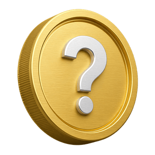 Decorative gold-coloured 3D coin featuring a question mark, shown on the FAQ page